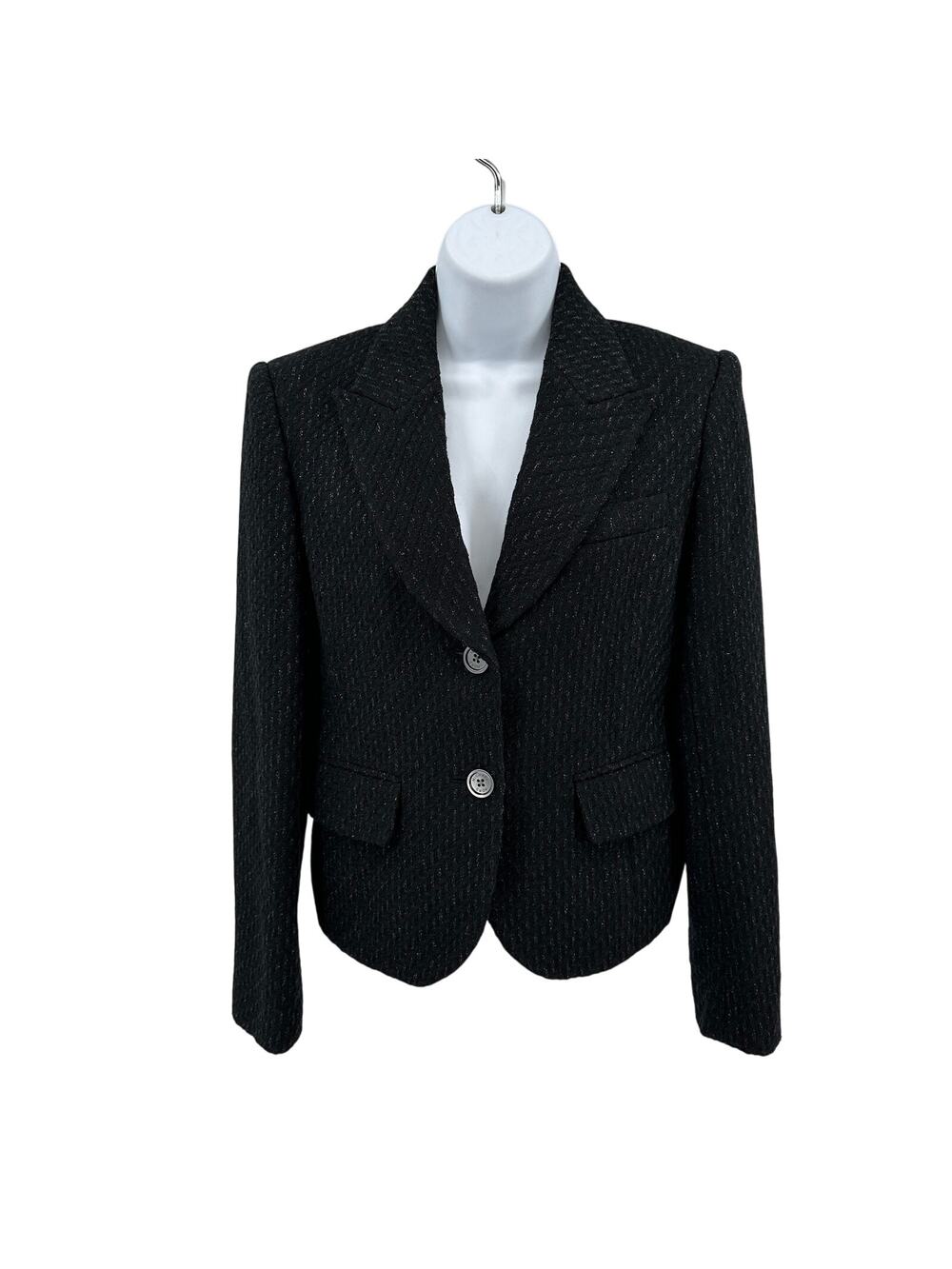 Michael Kors Wool Blend Blazer Jacket Womens 6 Black w/Silver Fleck Long Sleeve